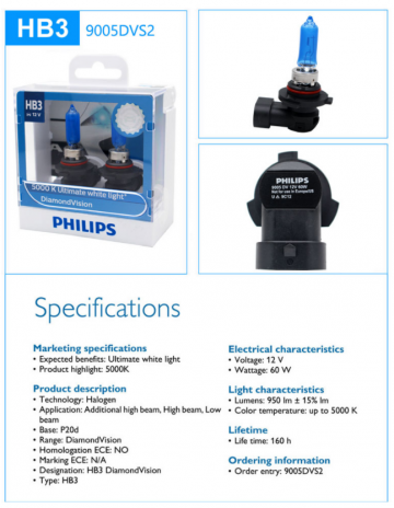 TopLEDverlichting.nl HB3 9005 55 Watt Philips Diamond Vision lampen 5000K White 12V (set) foto 2