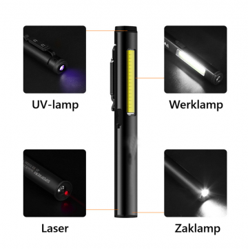 TopLEDverlichting.nl Laser LED lamp 4-in-1 - Zaklamp - Werklamp - Looplamp - UV lamp - Rode Laserpen - Oplaadbare Accu - Magnetisch - Sterke Aluminium Noodlamp - Waterproof foto 3