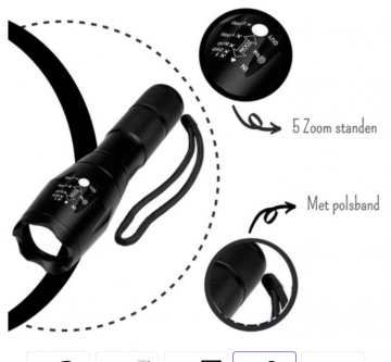 TopLEDverlichting.nl Felle Militaire Zaklamp LED 1800 Lumen - Waterdicht - Zoomfunctie - Scouting – Bos – Camping – Vakantie – Survivallen – Veiligheid foto 2