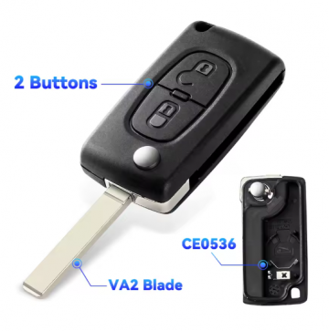 TopLEDverlichting.nl Peugeot en Citroën / Sleutelbaard VA2 / Sleutelcode CE0536 / 2 knops / 2 knoppen Autosleutel behuizing foto 2