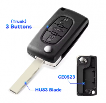 TopLEDverlichting.nl Peugeot en Citroën / Sleutelbaard HU83 / Sleutelcode CE0523 / 3 knops / Achterklep knop / 3 knoppen  Autosleutel behuizing foto 2