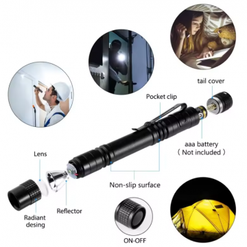 TopLEDverlichting.nl Ultra Mini LED Zaklamp - Pen formaat Slechts 9cm - Wit Licht 300 Lumen - Sterk Aluminium - Waterproof - Inclusief AAA Batterij foto 4