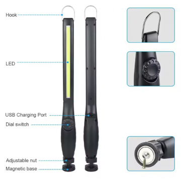TopLEDverlichting.nl LED Werklamp XL Oplaadbaar - Accu LED Lamp - LED Zaklamp - Looplamp LED - Worklight - Garage lamp - Dimbaar - Magneet - Haak - Magnetisch - Zwenkarm – Draaibaar - 700 Lumen foto 6