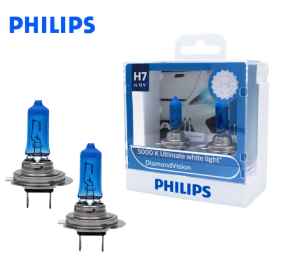 H7 55 Watt Philips Diamond Vision lampen 5000K White 12V (set